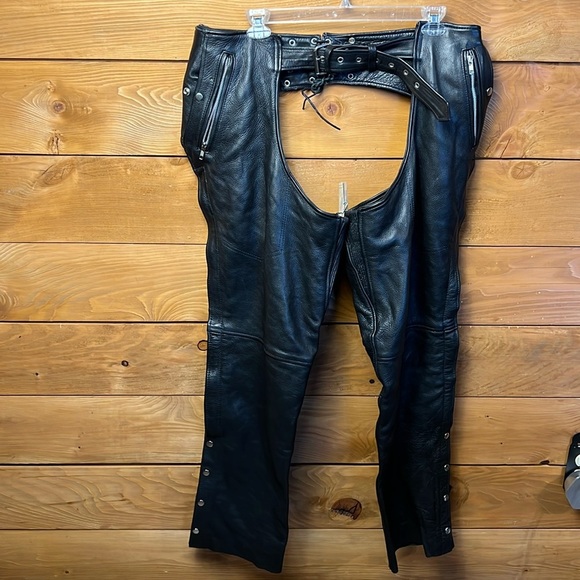 Unik Other - Unik Ultra Leather Motorcycle riding chaps 2XL black zip button legs pockets